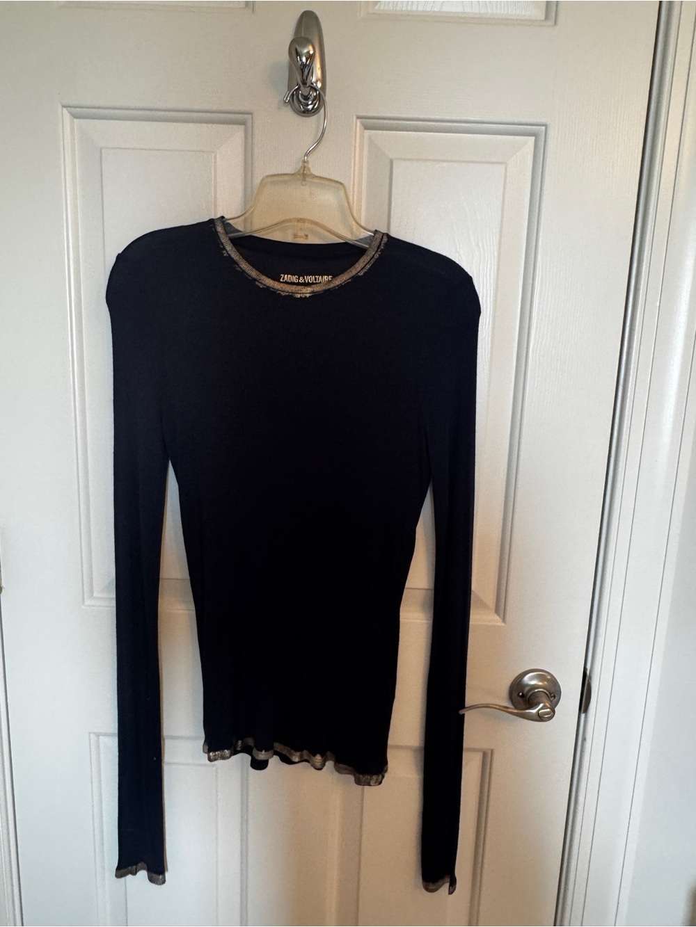 Zadig & Voltaire Navy Long Sleeve Tee with Metallic Trim